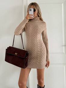 SHEIN LUNE Minimalist Chic Turtleneck Bodycon Mini Sweater Dress, Autumn/Winter