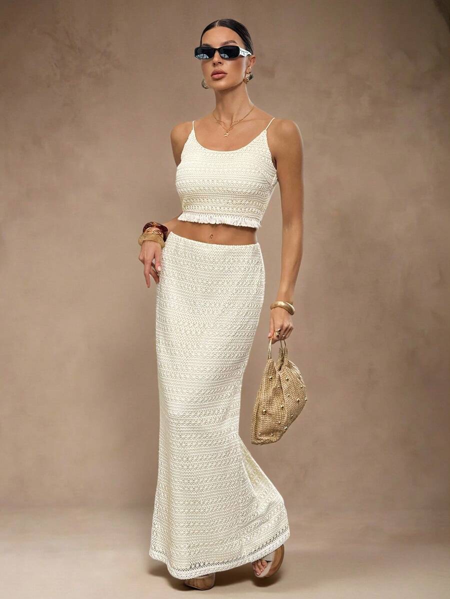 SHEIN Tall 2pcs Women Knitted Camisole Set, Casual Minimalist Daily Wear, Suitable For Summer & Autumn,Elegant Women's Set .Going Out Outfit.Chic Women's Set,Home, Casual, Elegant, Commuting, Versatile, High-Quality Upgrade, Personalized, Suitable For Parties, Commuting To Work, Meeting Customers, And Many Other Scenes, Old Money Style, Boss Feeling, Gangster Wife Style,White Dress For Civil Wedding,Fall Clothes For Women,Chic Women's Set