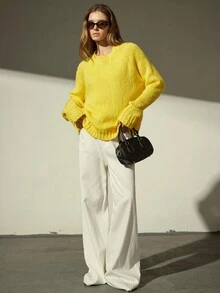 Aveloria Modichic Áo len dệt kim Mohair Chunky Oversize mới - Màu vàng - Xem 6