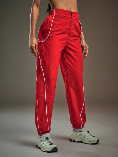 Powerista Pantalones deportivos de mujer con cintura ajustable y ribete de contraste