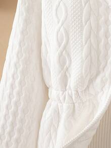 Genkimix Kids 1 件女童冬季 2025 新款夹克，提花毛绒衬里拉链开衫带帽，松紧腰带，白色简约优雅保暖外套 - 白色 - 查看 7