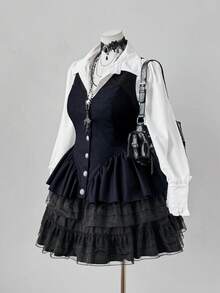 Sunspun Áo khoác Blazer phối viền bèo nhún Color Block thời trang - Nhiều màu - Xem 3