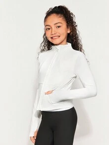 Radiana Tween 女童轻质拉链运动夹克，适合全年跑步、健身、瑜伽 - 白色 - 查看 1
