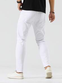 Manfinity Homme Celana Jeans Skinny Pria Kasual Warna Polos dengan Kantong Miring - Putih - View 2