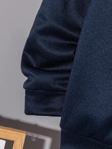 SHEIN Tween 男童休闲拼色连帽拉链长袖卫衣，适合通勤、上学、日常休闲、旅行、运动、春夏秋冬，抓绒，加厚 - 藍色 - 查看 4