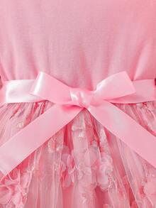 Elladie kids Young Girl New Style Round-Neck Knit Top Mesh A-Line Dress - Pink - View 5
