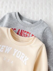 Cozy Pixies 2 件套男婴字母图案针织柔软圆领长袖套头衫套装秋冬 - 卡其色 - 查看 5