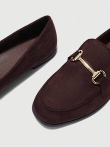 CUCCOO BIZCHIC Women's Brown Suede Slip-On Loafers With Gold Buckle, Comfortable For Christmas Spring Shoes - Brown - View 6