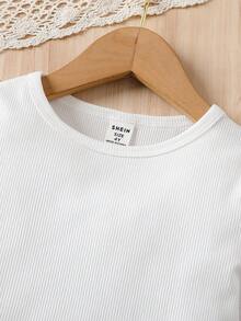 Sparklyn 3 件套年轻女孩时尚白色圆领长袖 T 恤 + 串珠粉色西装背心 + 松紧腰阔腿裤，适合日常、休闲、学校、所有季节 - 藍色 - 查看 5