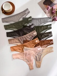 SHEIN Quần lót lọt khe lưới hình trái tim thông thường dành cho nữ 11 chiếc/gói - Nhiều màu - Xem 1