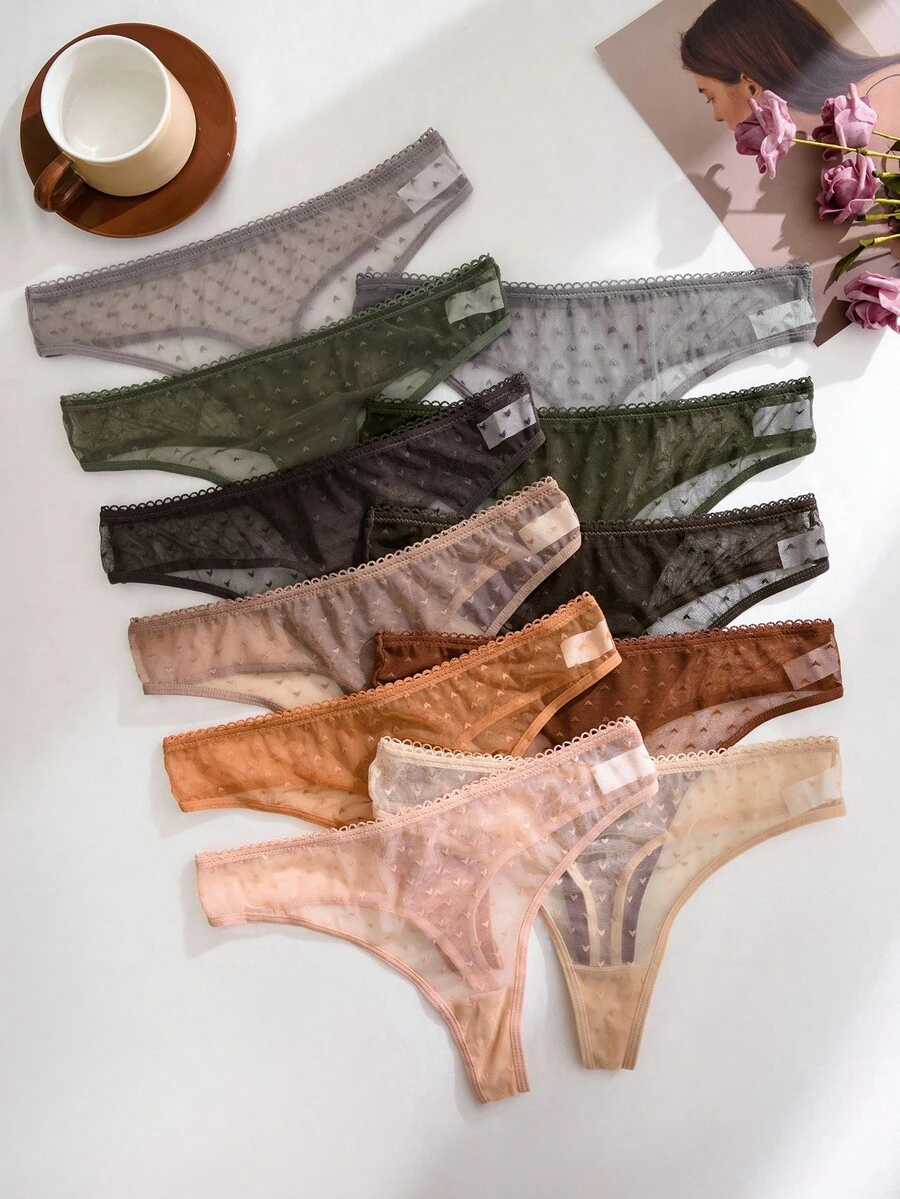 SHEIN Quần lót lọt khe lưới hình trái tim thông thường dành cho nữ 11 chiếc/gói - Nhiều màu - Xem 1