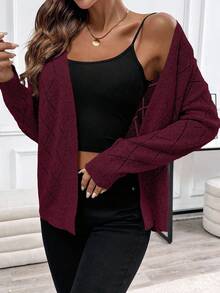 EMERY ROSE Casual Comfortable Hollow Diamond Pattern Cardigan For Women