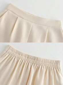 Franclia 1 套女式无袖 V 领系带短款背心和松紧腰直筒西装裤，休闲通勤装 - 杏色 - 查看 4