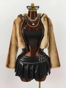 Amplova Chaqueta elástica con cremallera y parches de piel sintética sexy para mujer en otoño/invierno - Multicolor - Ver 5