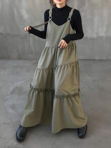 FRIFUL 荷叶边长款背带裙 - 鏽棕色 - 查看 6