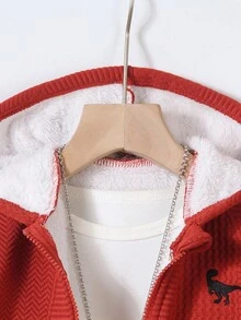 SHEIN Explorewe 2 件套可爱卡通印花拉链连帽衫和慢跑裤套装，休闲街头滑板舒适秋冬 - 橘色 - 查看 3