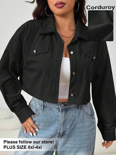 Solflare Plus Size Women's Black Long Sleeve Single-Breasted Casual Jacket Autumn Winter Clothes For Women