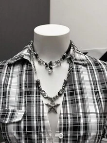 StreetHx Blue Plaid Cap Sleeve Fitted Shirt For Women - Black - View 4