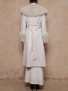 Lumalex VITNOS Fall/Winter Winter Women's Faux Fur Collar Elegant High-End Wool Blend Coat With Waist Belt Winter Outfit Glamorous Everyday Wear Special Occasion, Parties, Going Out, Teacher's Outfit, Business Casual, Luxury Coats For Women, Fall Clothes For Women, New Year Outfits, Holiday Look