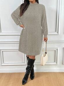 SHEIN Frenchy 大码女式休闲纯色宽松长袖连衣裙