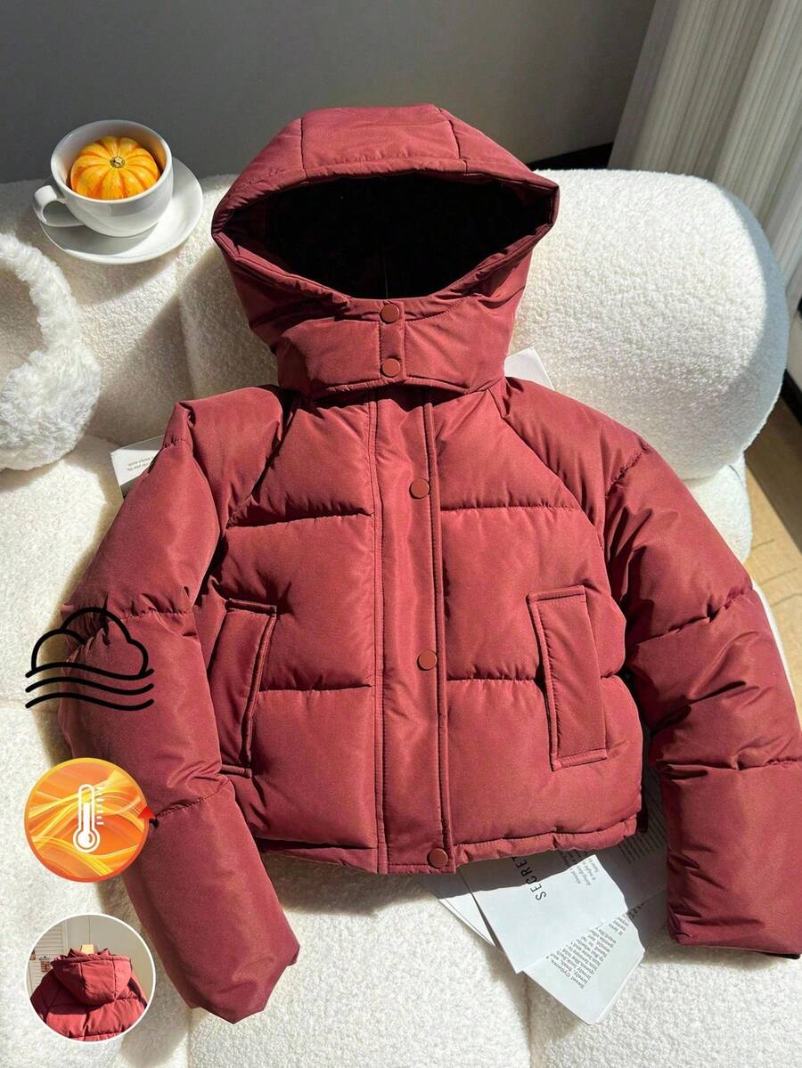 Tween Girl Clothes Burgundy Puffer Jacket Girls Winter Coat Padded Coat Hooded Zip Up Cold Weather - Burgundy - View 1