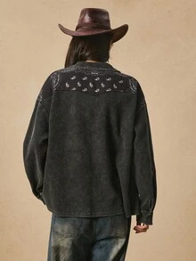 Easelle 秋冬复古西部牛仔腰果花拼布女式夹克 - 彩色 - 查看 2