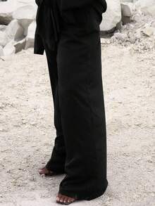 MUSERA 加厚弹力阔腿裤，可爱夏日假日优雅度假风，性感场合，曲线迷人 - 黑色 - 查看 3