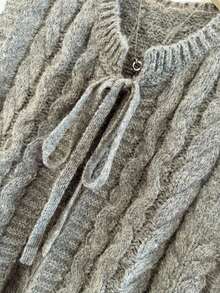 Franclia 女秋冬新款针织毛衣背心带绳系带优雅学院风独特显瘦优雅优质柔软休闲百搭减龄毛衣背心 - 灰色 - 查看 6