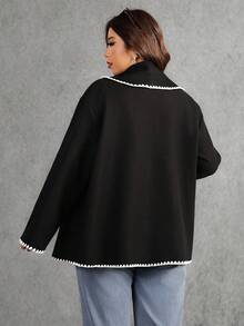 Elaquor 秋冬大码女式休闲梭织长袖外套夹克 - 黑色 - 查看 2