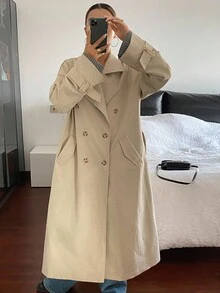 Livesso Manteau trench ample à col rabattu et taille cintrée pour femmes, automne