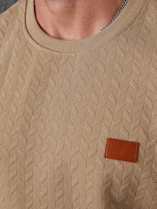 Manfinity CasualCool Men's Casual Basic Letter Patched Pullover, Brown Sweatshirt, Fall