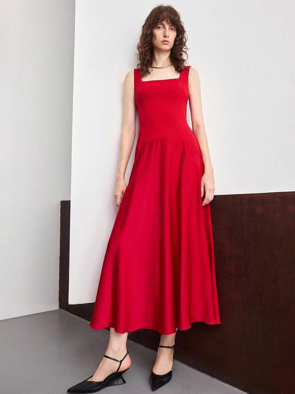 Women's Elegant Red Summer Party Dress,High-End French Old Money Style Wide Collar Flared Long Dress For Wedding Guest Christmas Birthday Cruise Wear