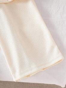 SHEIN 男童宽松舒适休闲华夫格T恤套装，韩版 - 杏色 - 查看 5