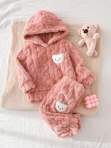 SHEIN Playful Pals 2 件套女婴春秋休闲风格套装保暖长袖上衣和长裤 - 粉色 - 查看 3