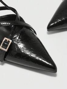 CUCCOO BIZCHIC Women's Pointed Toe Metal Rhinestone Buckle High Heel Pumps - Black - View 7