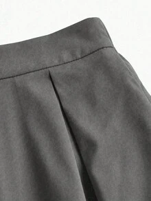 EMERY ROSE A字型纯色高腰斜插口袋灰色半身裙 - 灰色 - 查看 4