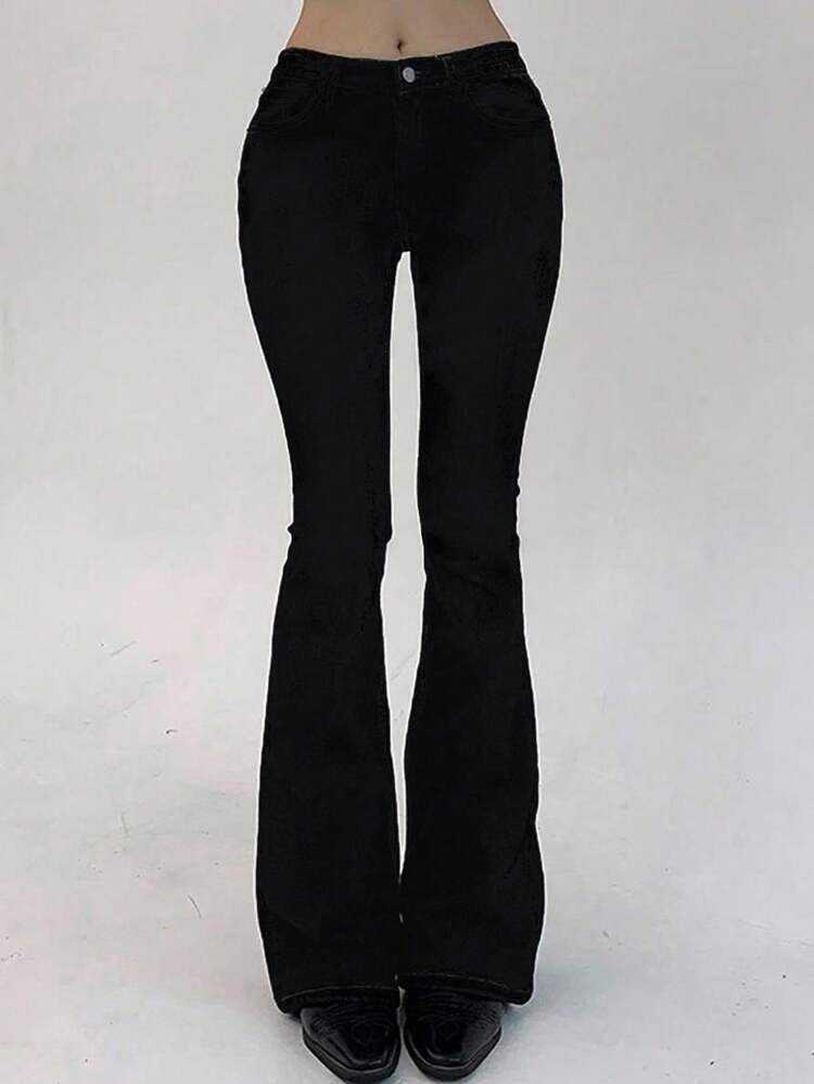 Women's Slim Fit Low Waist Flare Leg Long Denim Jeans