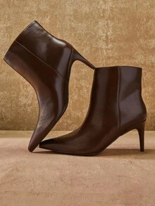 SHUZIA Women's Brown Glamorous Sexy Pointy Toe Side Zip Kitten Heel Ankle Booties - Chocolate Brown - View 4