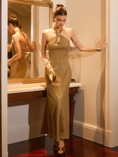 Poéselle 女士纯色镂空露背性感连衣裙