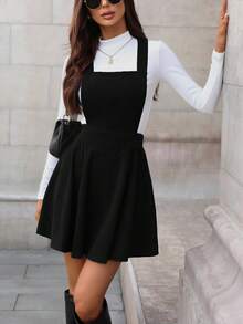 EMERY ROSE Đầm suông trơn màu thời trang đa năng, thường ngày, viền bèo nhún thanh lịch dành cho nữ - màu đen - Xem 6