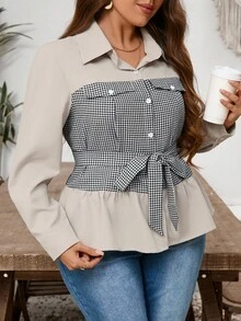Lacomfia Chaqueta larga de mujer de talla grande, elegante, casual y cómoda con diseño de patchwork - Caqui - Ver 6