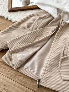 SHEIN Baby Girl Autumn&Winter Coat Casual Style Thicker And Warmer Jacket Fall - Khaki - View 6