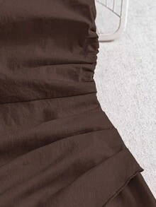 Lumivelle Waist Ruched Criss-Cross Back Cami Dress - Brown - View 4