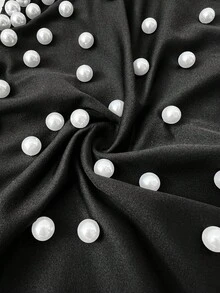 Cravure Gaun Lengan Panjang Berhiaskan Mutiara dan Bahu Terbuka Elegan untuk Wanita Ukuran Plus (Musim Gugur) - Hitam - View 9