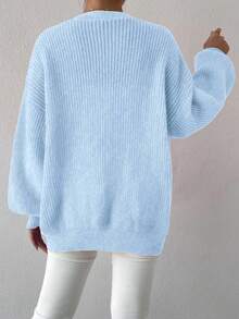 EMERY ROSE Áo khoác len cardigan dáng rộng, màu trơn, tay đèn lồng, dáng thả vai tối giản - Màu xanh lam - Xem 2