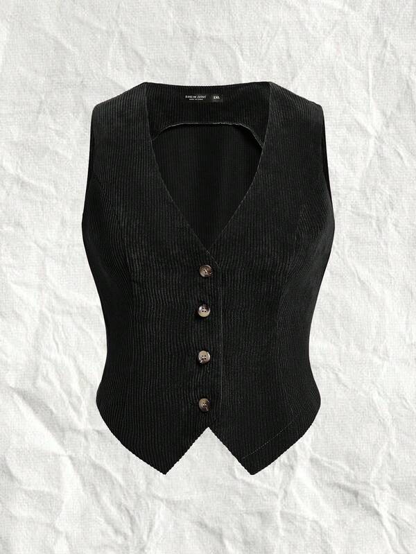 SHEIN EZwear Women's Black Woven Vest Jacket In Fall/Winter