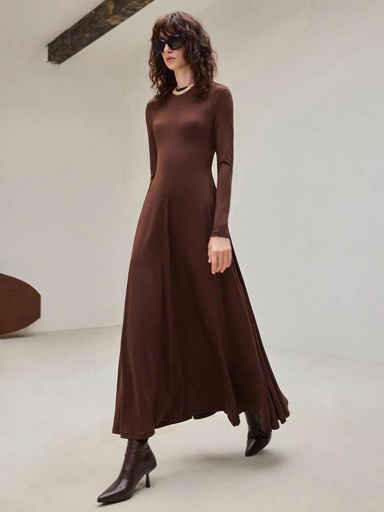 2025 Elegant Dark 's Long Dress,Autumn Everyday High-Stretch Fitted Waist Flared Apparel,Business Casual Wedding Guest Church Outfits