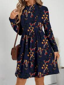 EMERY ROSE Women's Casual Commuter Floral Print Dress Blue - Blue - View 3