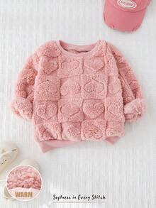 Cozy Pixies 少女羊毛纹理毛绒厚圆领长袖套头连帽衫，秋冬季百搭舒适