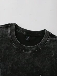 ROMWE MEN Grunge Punk Áo thun nam in họa tiết, dáng rộng, dáng croptop, mùa thu - màu đen - Xem 5
